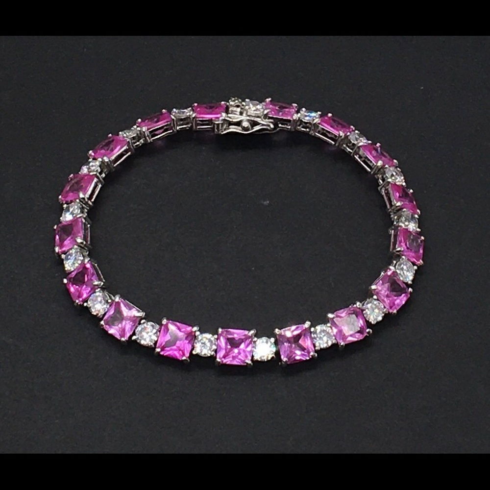 Sterling Silver Pink Quartz Tennis Bracelet